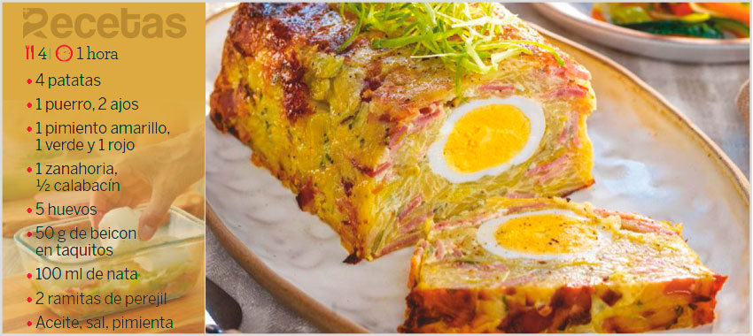 Pastel de patata y puerro con huevo